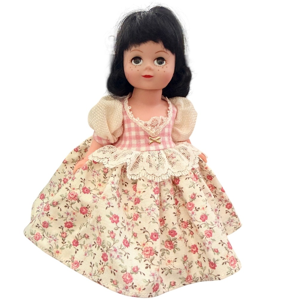 Madame Alexander Collectible Doll Floral Gingham Dress Lace Trim Pink 8" 2002